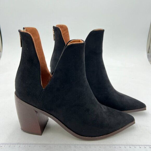 YDN Black Chic Stacked Chunky Mid High Heels Ankle Bootie Pointy Toe Pumps Shoes - Picture 4 of 8